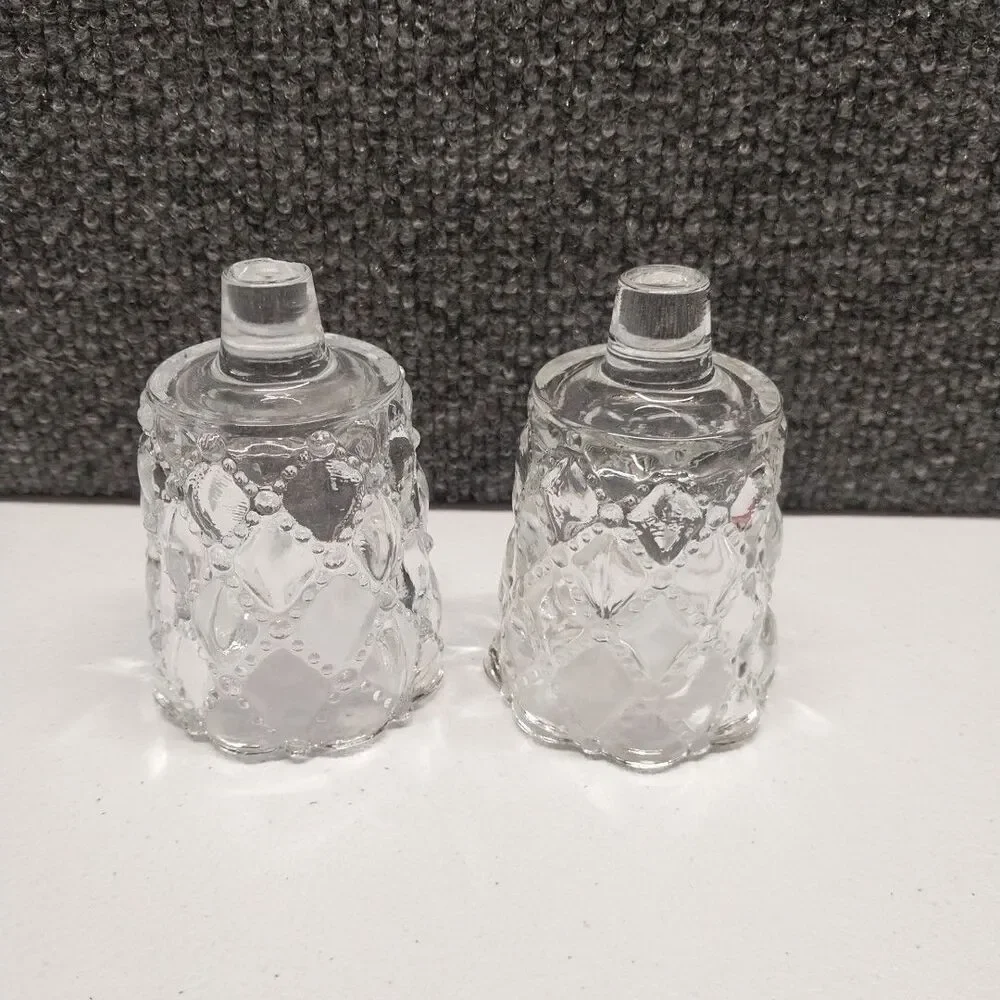 Vintage Clear Glass Double Votive Candle Holder Floral Etched Base Candelabra